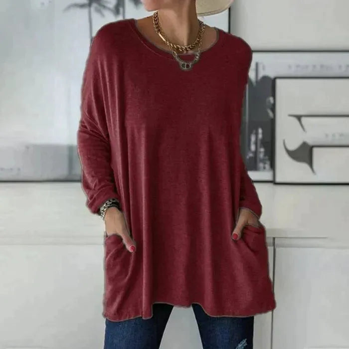 Oversized tuniektop met lange mouwen en zakken voor dames