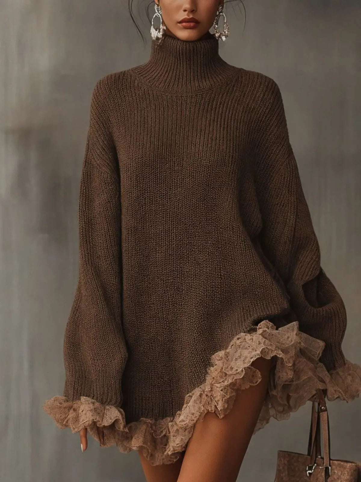 Oversized damestrui-jurk met col en ruchezoom