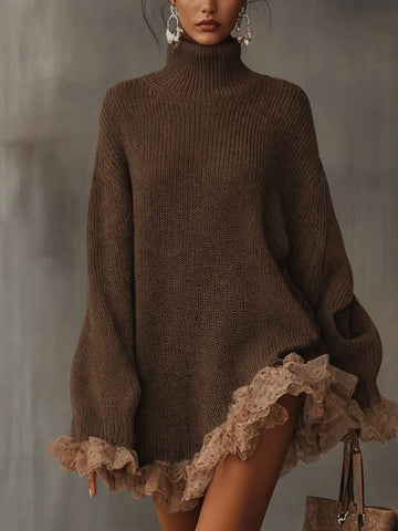 Oversized damestrui-jurk met col en ruchezoom