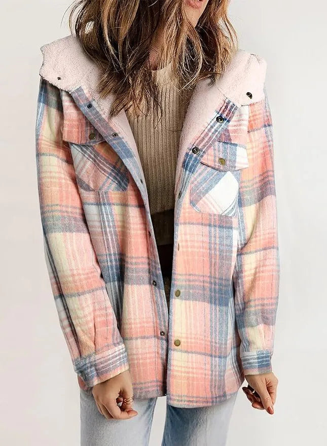 Geruit flanellen damesovershirt met sherpakraag