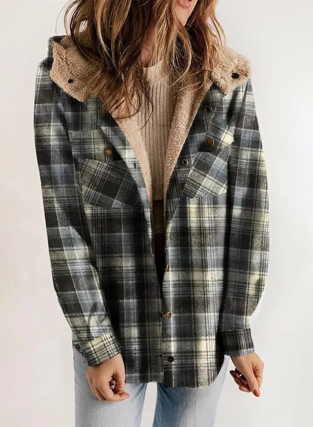 Geruit flanellen damesovershirt met sherpakraag