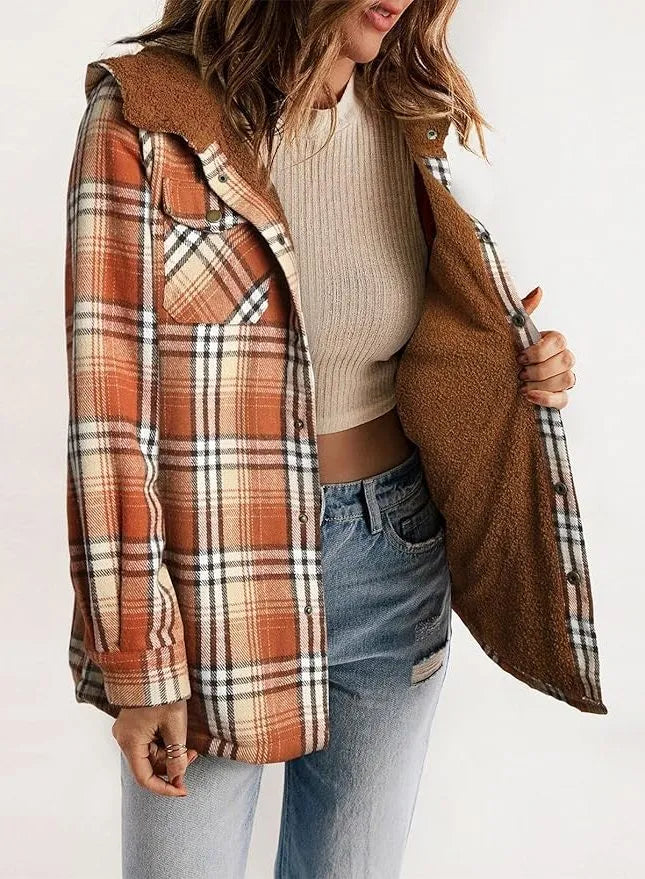 Geruit flanellen damesovershirt met sherpakraag