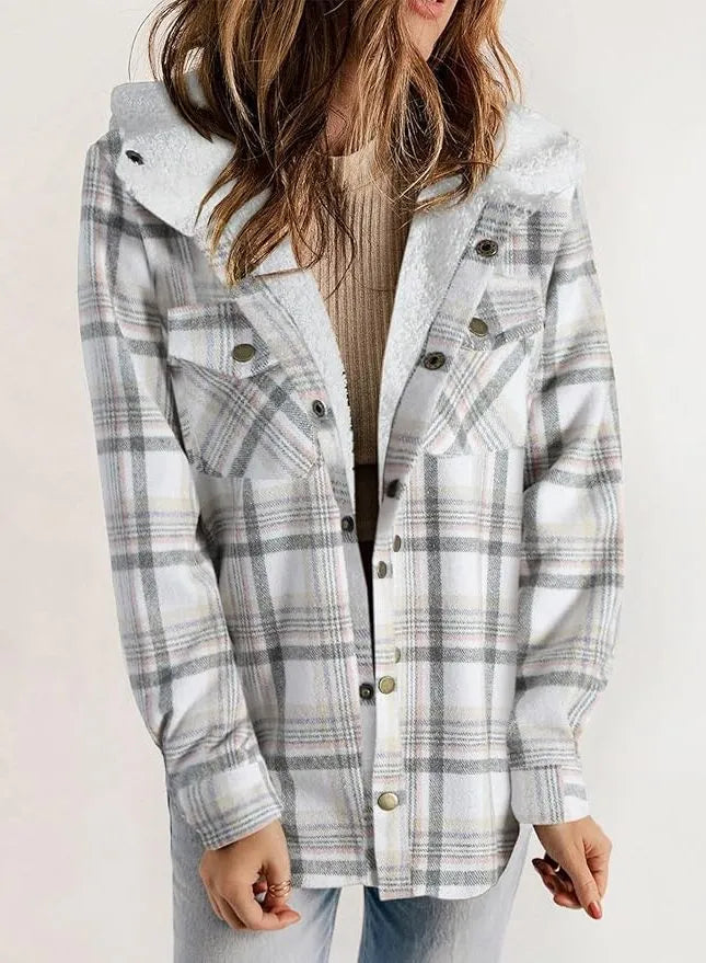 Geruit flanellen damesovershirt met sherpakraag