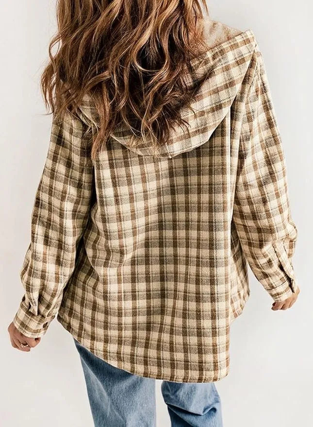 Geruit flanellen damesovershirt met sherpakraag