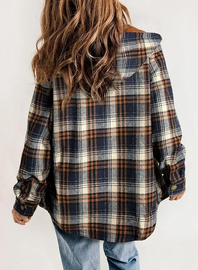 Geruit flanellen damesovershirt met sherpakraag