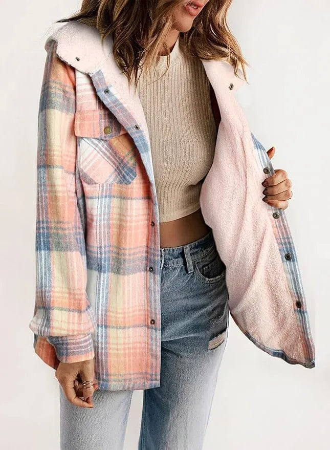 Geruit flanellen damesovershirt met sherpakraag