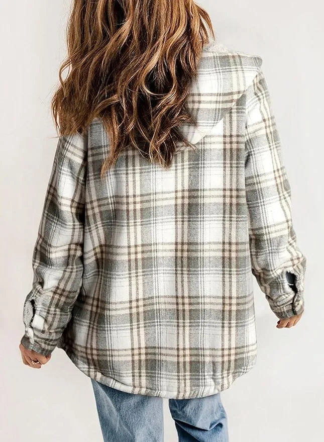 Geruit flanellen damesovershirt met sherpakraag