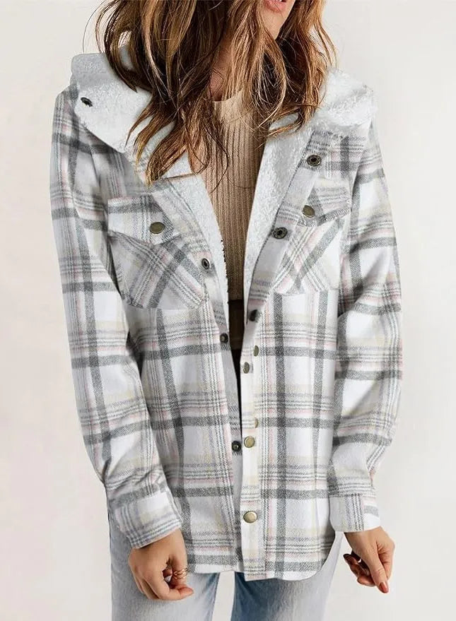 Geruit flanellen damesovershirt met sherpakraag