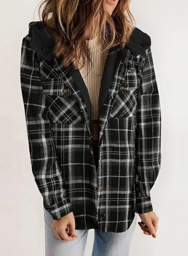 Geruit flanellen damesovershirt met sherpakraag