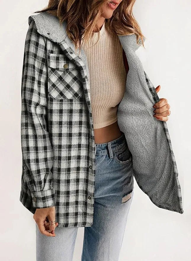 Geruit flanellen damesovershirt met sherpakraag