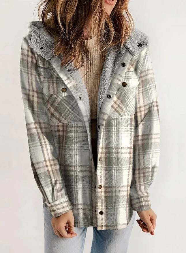 Geruit flanellen damesovershirt met sherpakraag