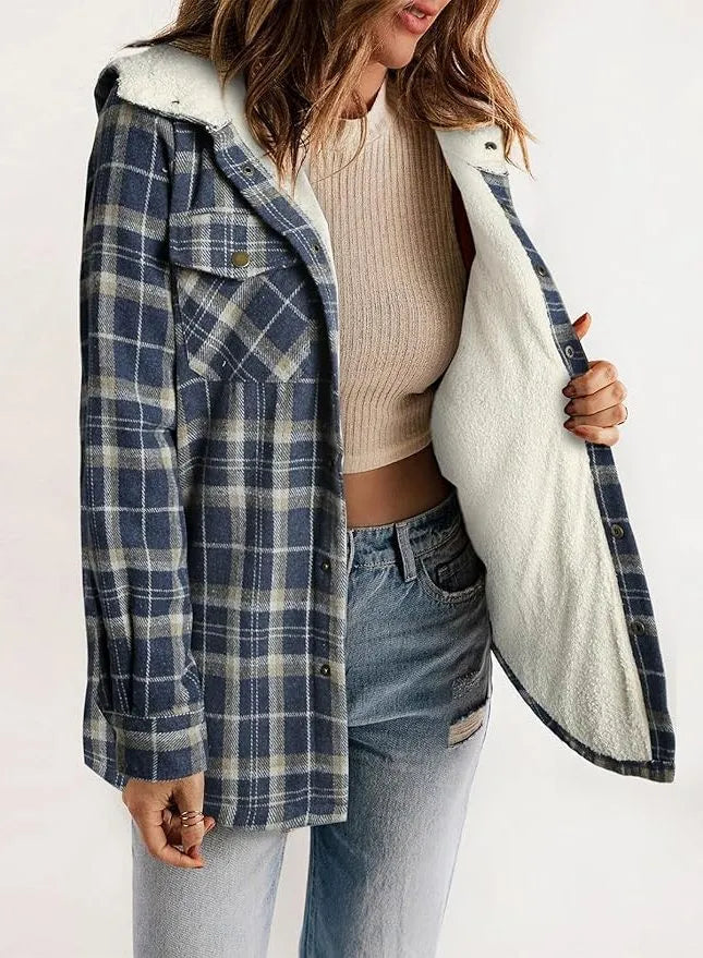 Geruit flanellen damesovershirt met sherpakraag