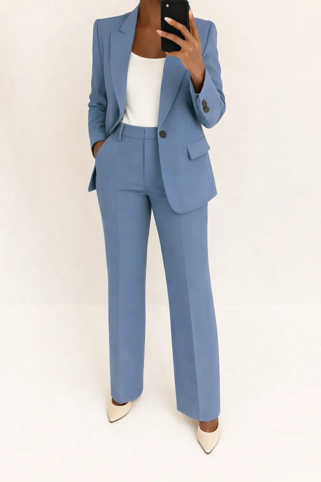 Damespak met single-breasted blazer en wijde broek