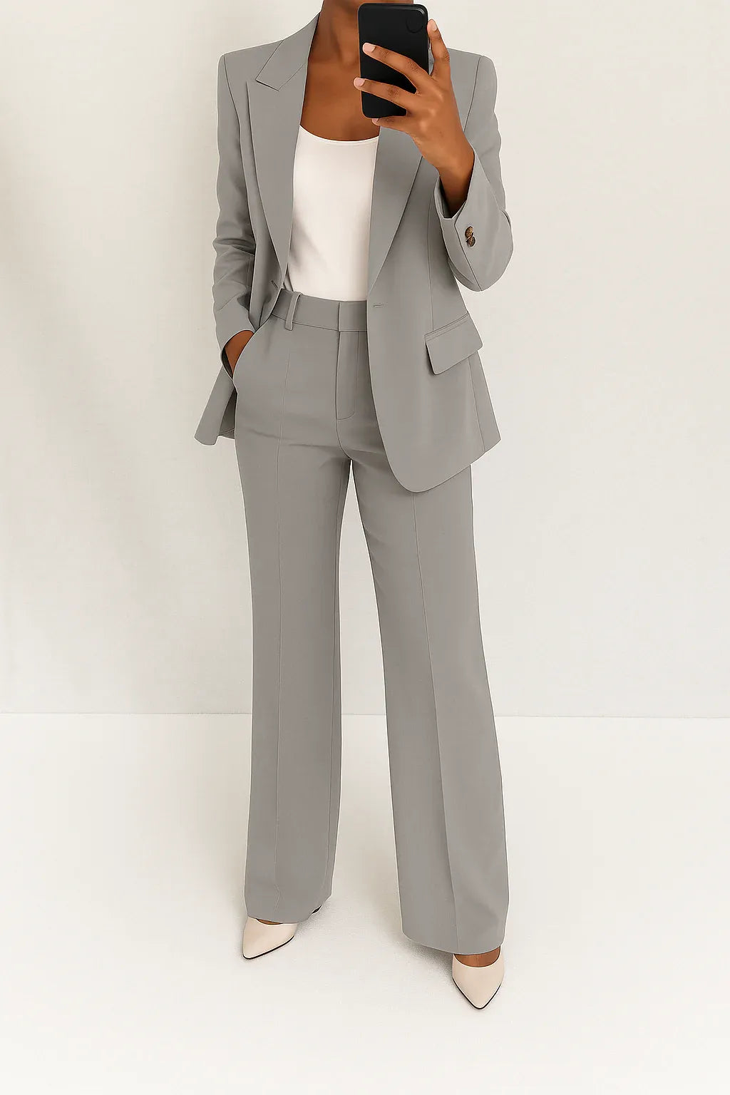Damespak met single-breasted blazer en wijde broek