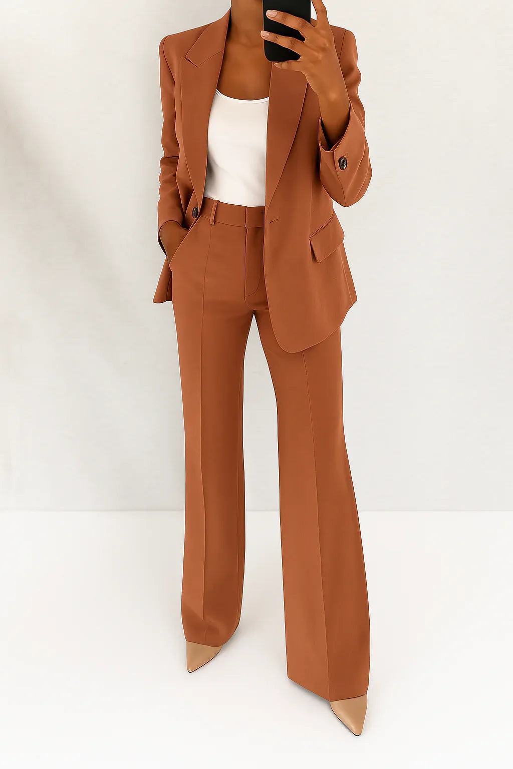 Damespak met single-breasted blazer en wijde broek