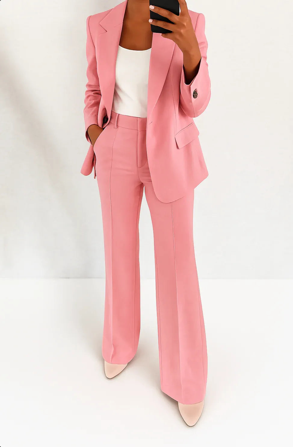 Damespak met single-breasted blazer en wijde broek