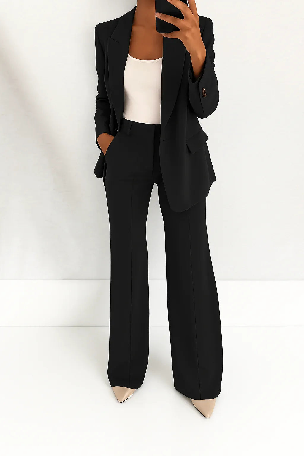 Damespak met single-breasted blazer en wijde broek