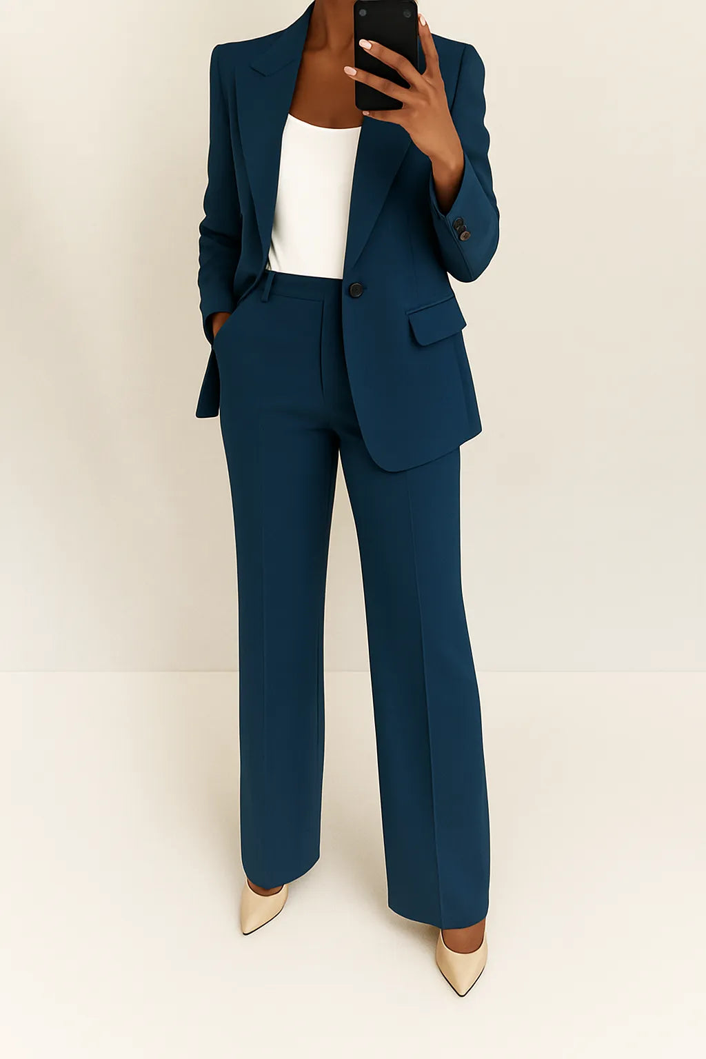 Damespak met single-breasted blazer en wijde broek