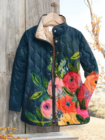 Ylenia gewatteerd damesjack met bloemenprint