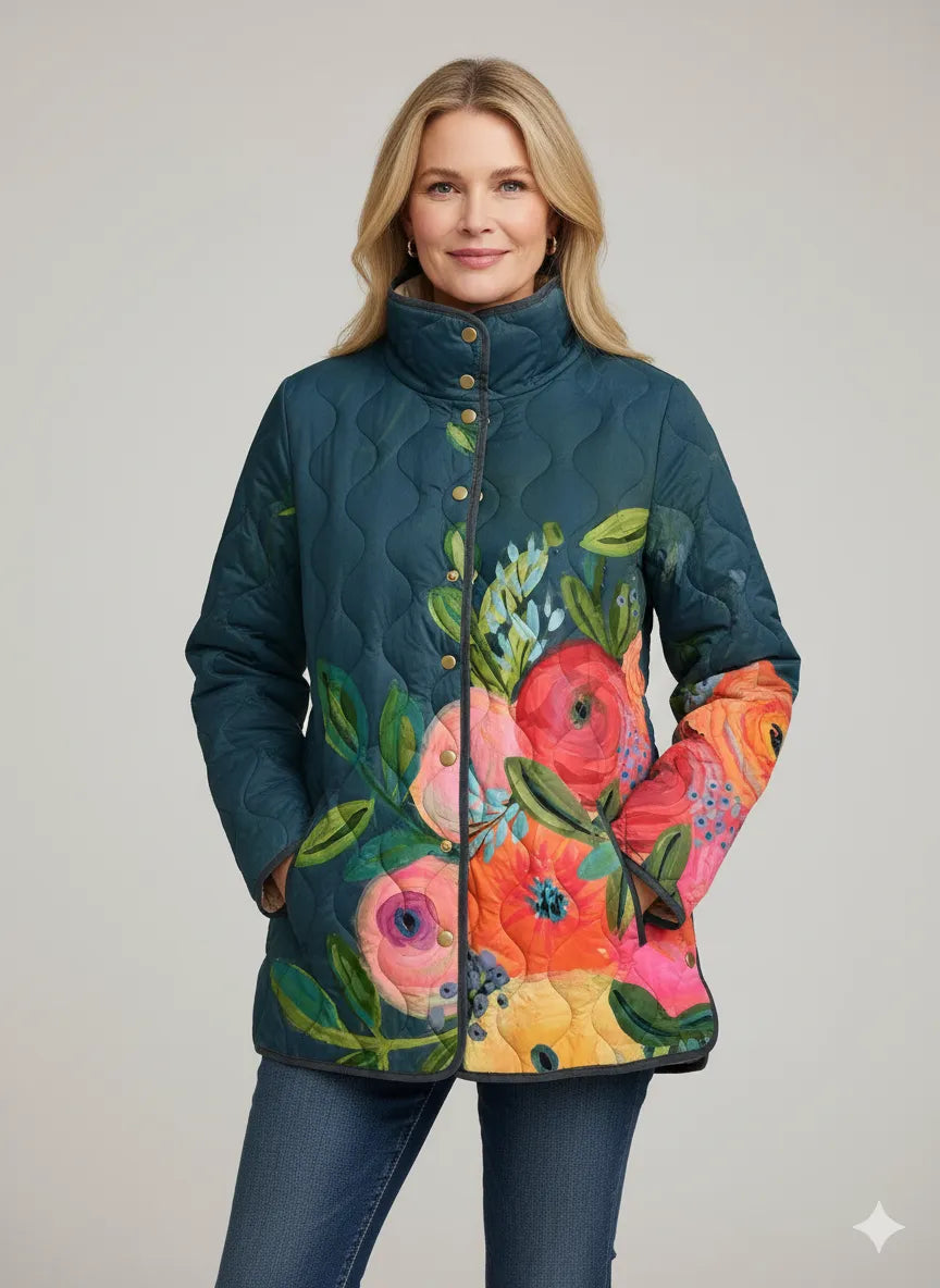 Ylenia gewatteerd damesjack met bloemenprint