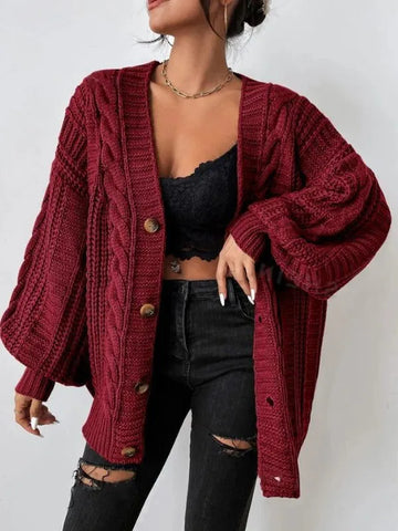 Zaina oversized kabelgebreid damesvest met knoopsluiting