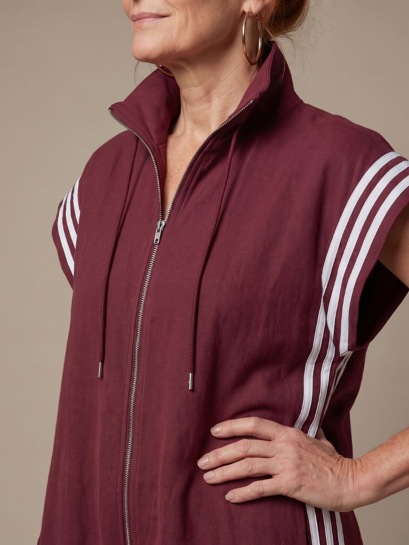 Jumpsuit met gestreepte panelen, rits voorop en korte mouwen voor dames